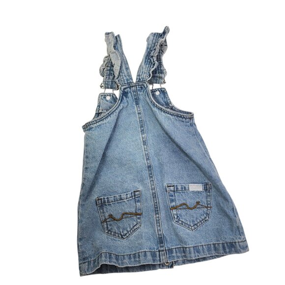 7 For All Mankind Girls Denim Overall Dress Size 3T‎ Light Wash Ruffle Straps - Picture 2 of 6
